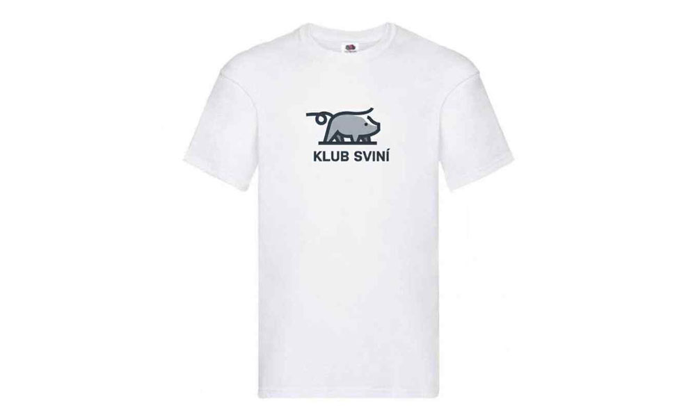 Oboustranné tričko bílé logo klub Sviní černobílé